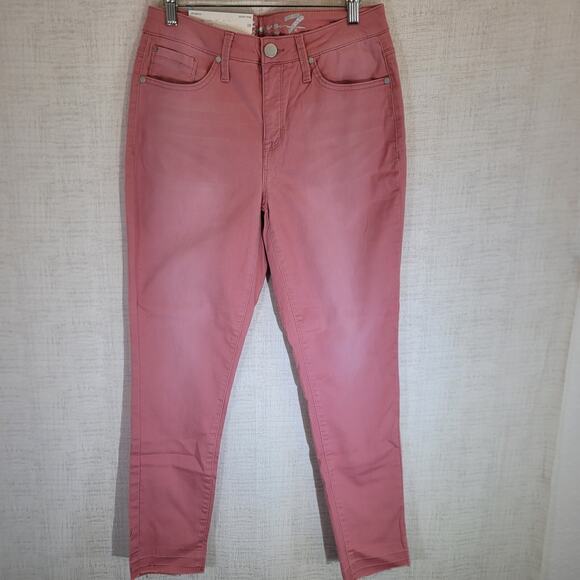 Seven 7 Jeans Womens 10 Mid Rise Ankle Skinny Dusty Pink Denim Pants Stretch NWT - Picture 1 of 8